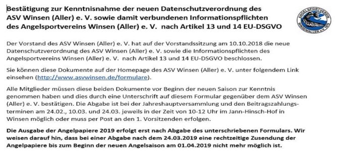 Neue Datenschutzverordnung des ASV Winsen (Aller) e. V.